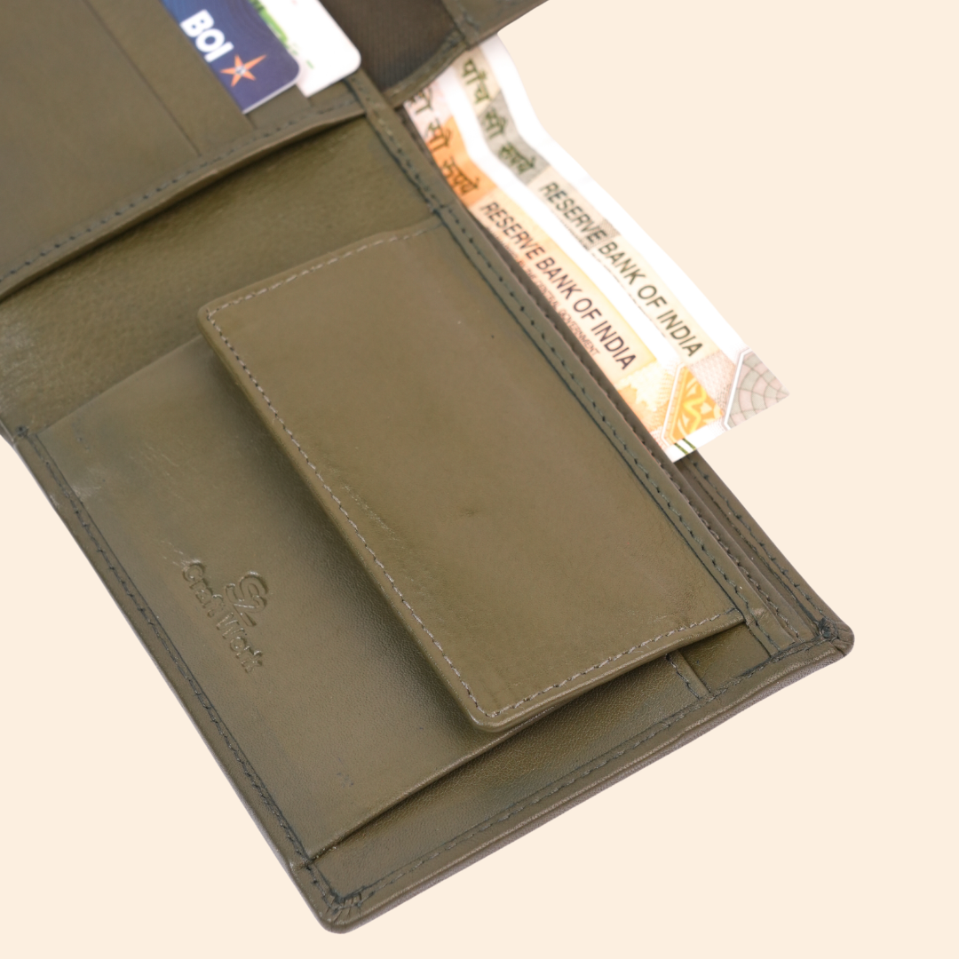 Olive Green Wallet for Men with Multiple Compartments