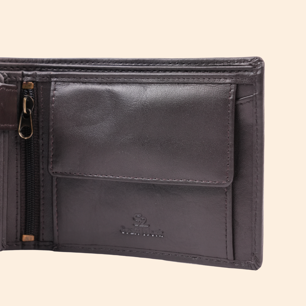 Leather Coffee Brown Bi-Fold Wallet for Men