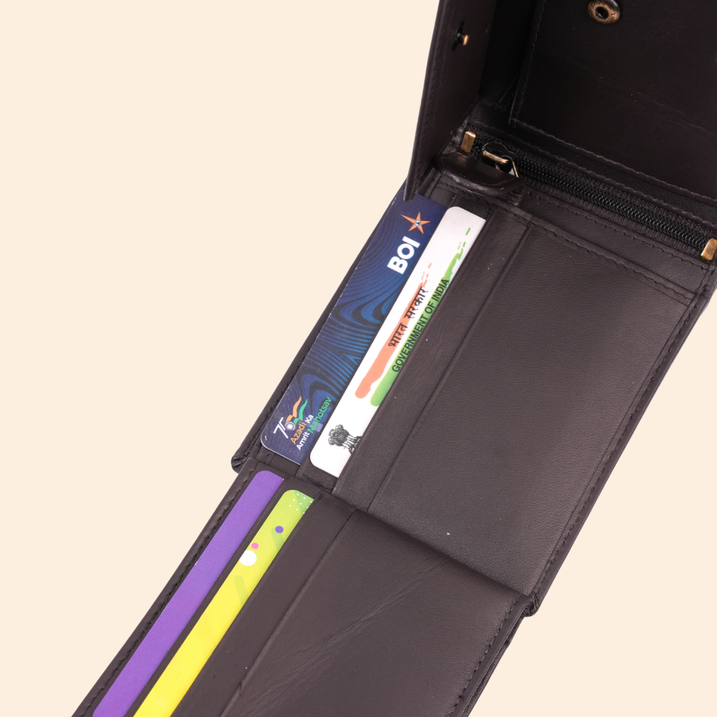 Leather Coffee Brown Bi-Fold Wallet for Men