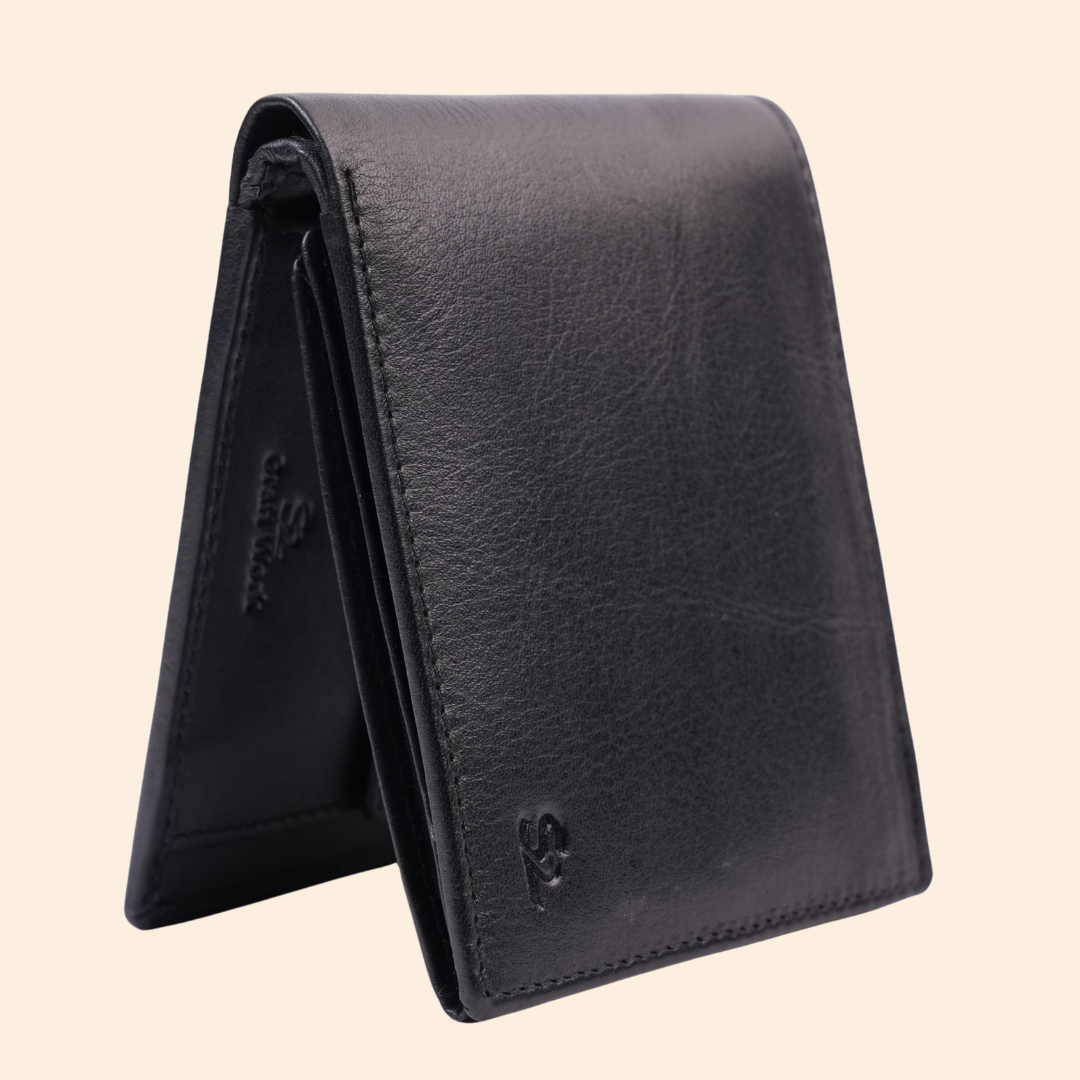 Leather Black Bi-Fold Wallet for Men