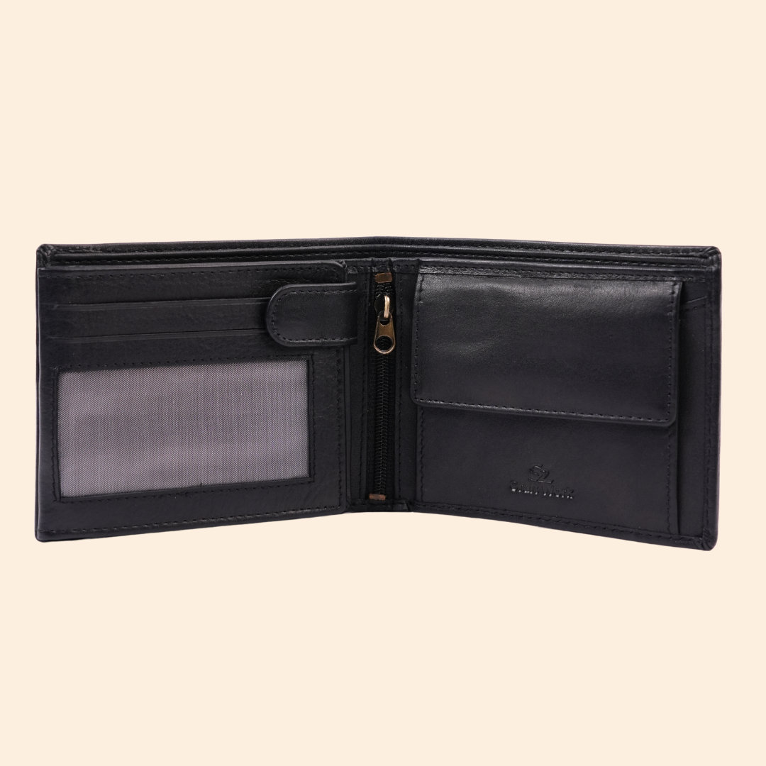 Leather Black Bi-Fold Wallet for Men