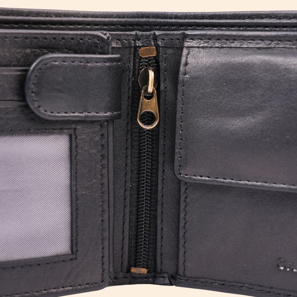 Leather Black Bi-Fold Wallet for Men