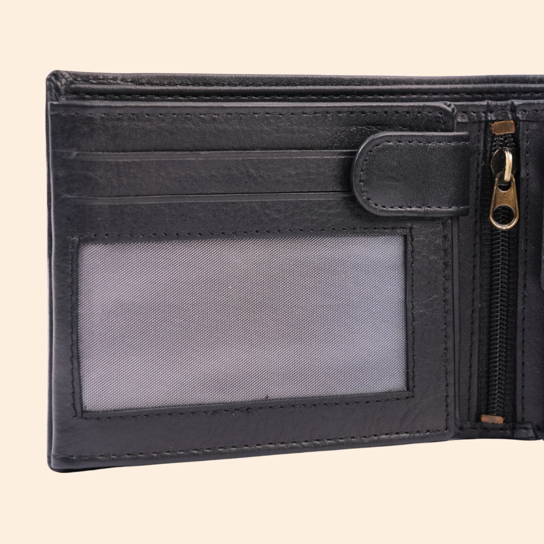 Leather Black Bi-Fold Wallet for Men