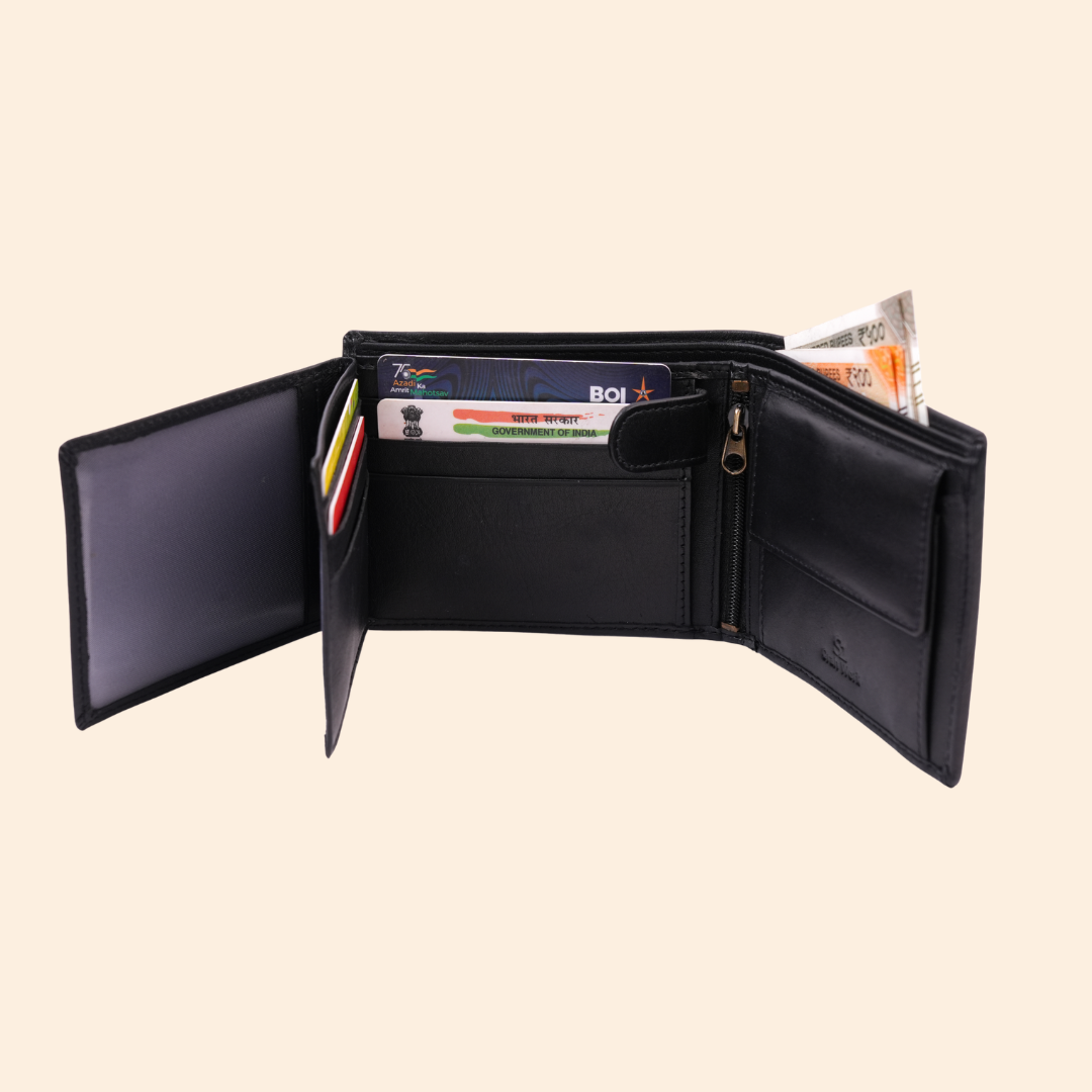 Leather Black Bi-Fold Wallet for Men