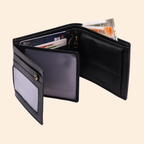 Leather Black Bi-Fold Wallet for Men