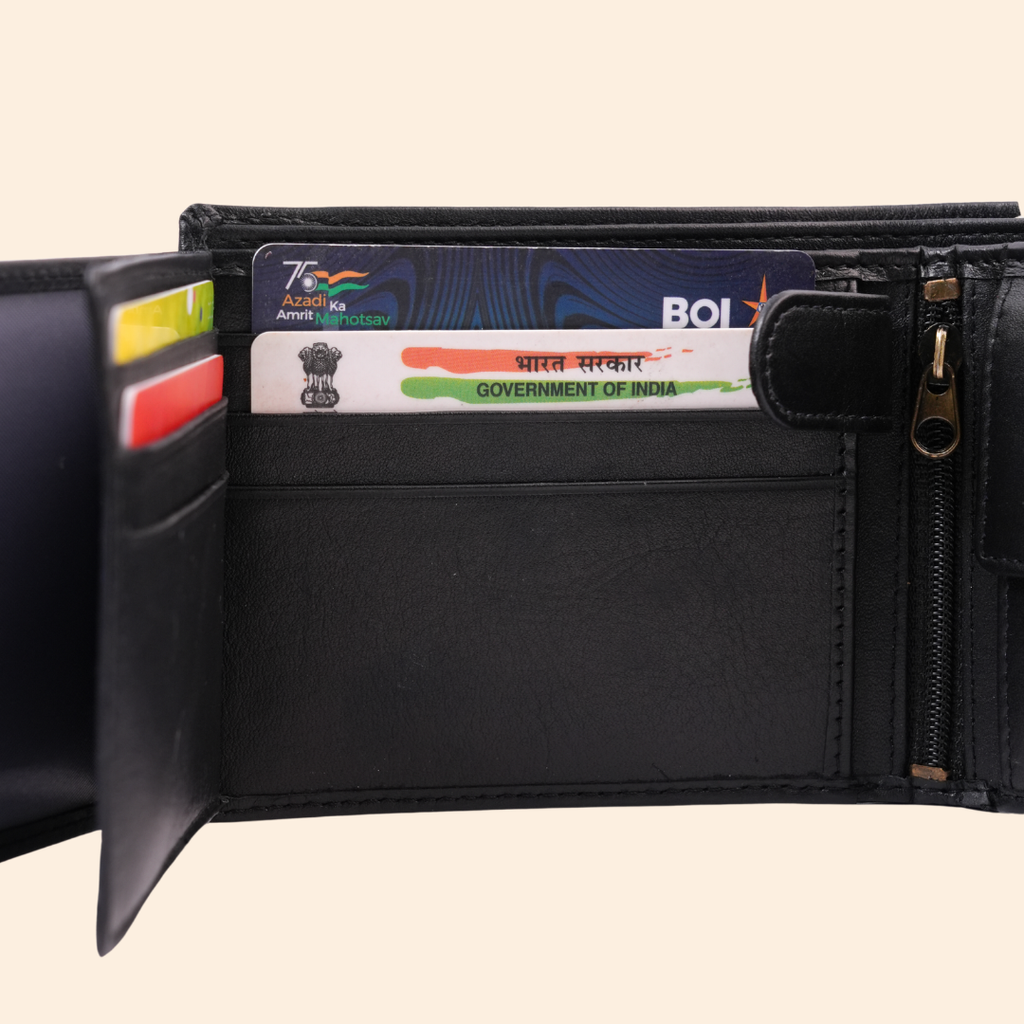 Leather Black Bi-Fold Wallet for Men