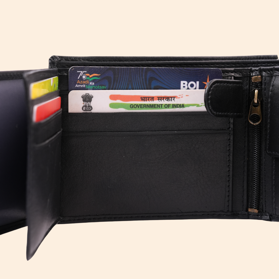 Leather Black Bi-Fold Wallet for Men