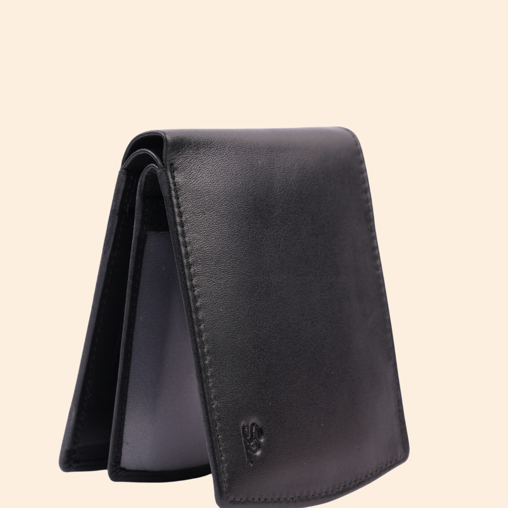 Classic Black Leather Bi-Fold Wallet for Men