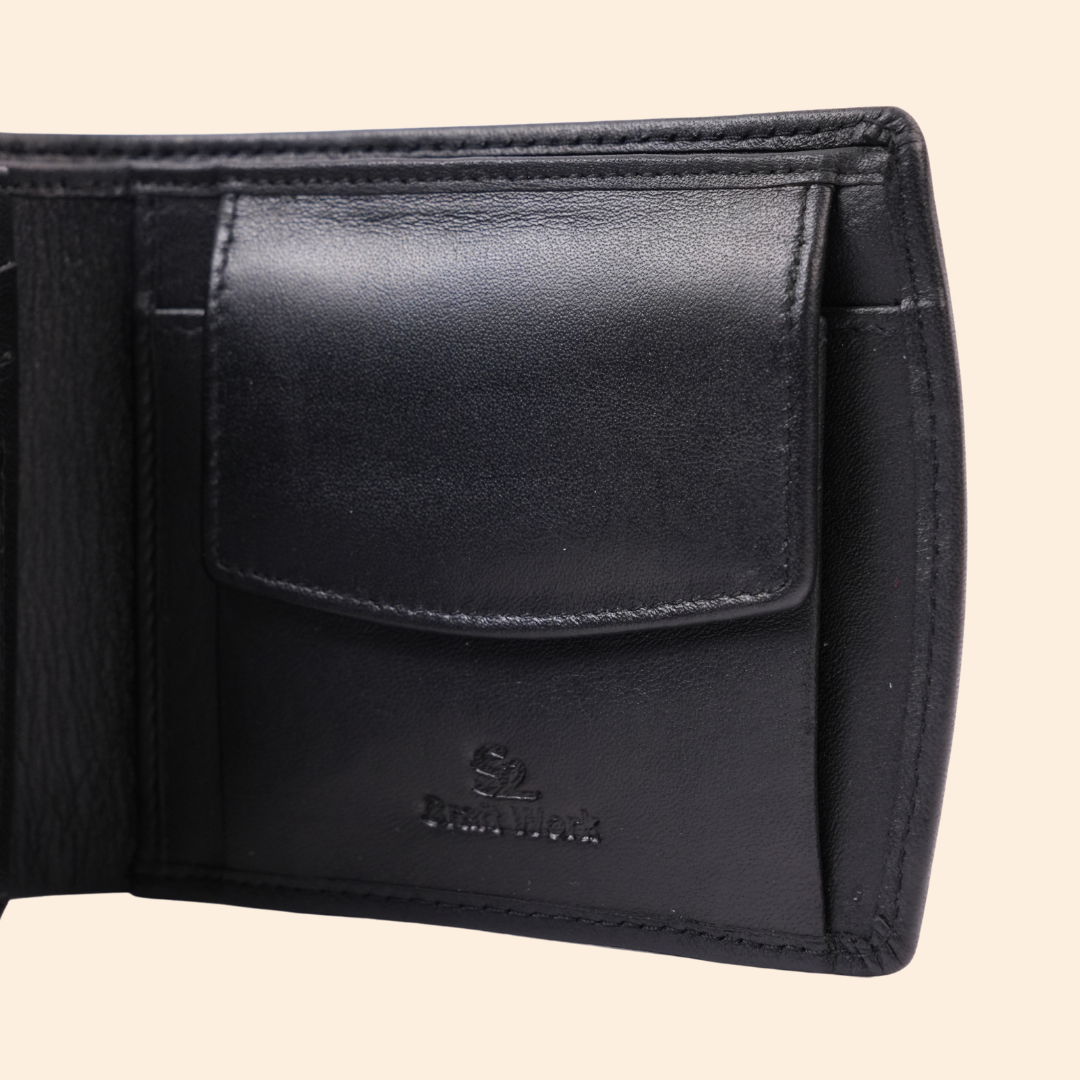 Classic Black Leather Bi-Fold Wallet for Men