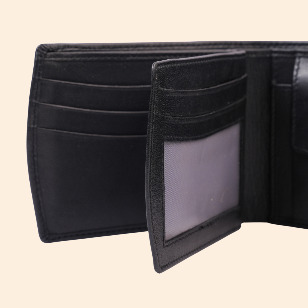 Classic Black Leather Bi-Fold Wallet for Men