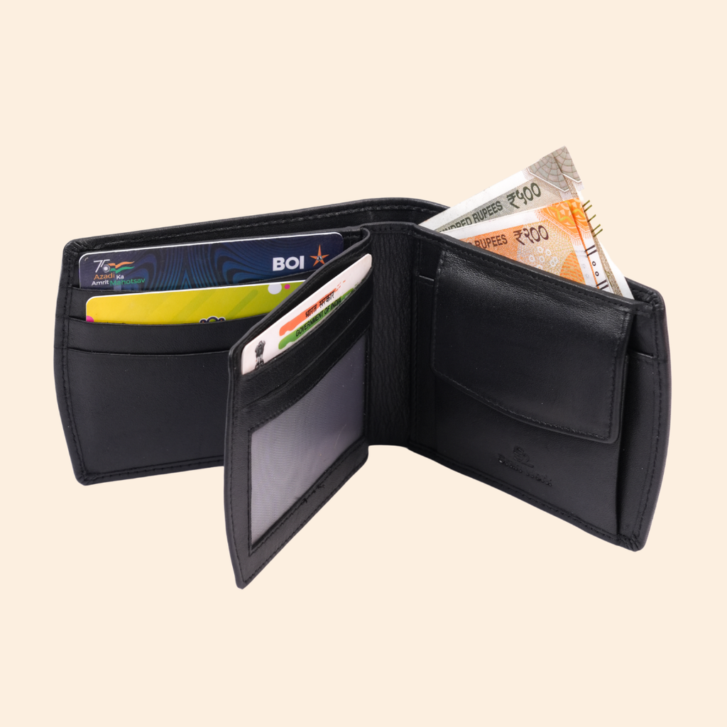 Classic Black Leather Bi-Fold Wallet for Men