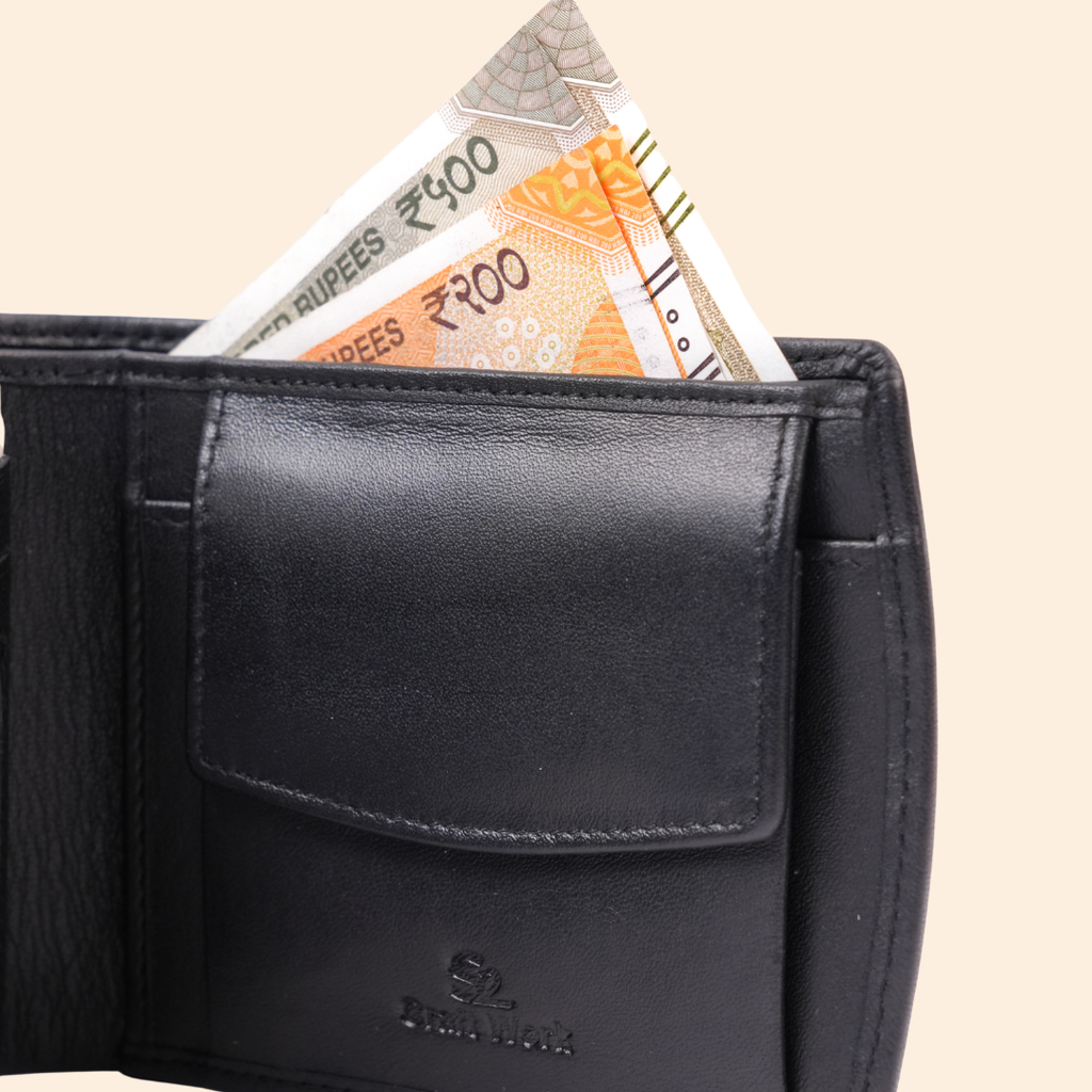 Classic Black Leather Bi-Fold Wallet for Men