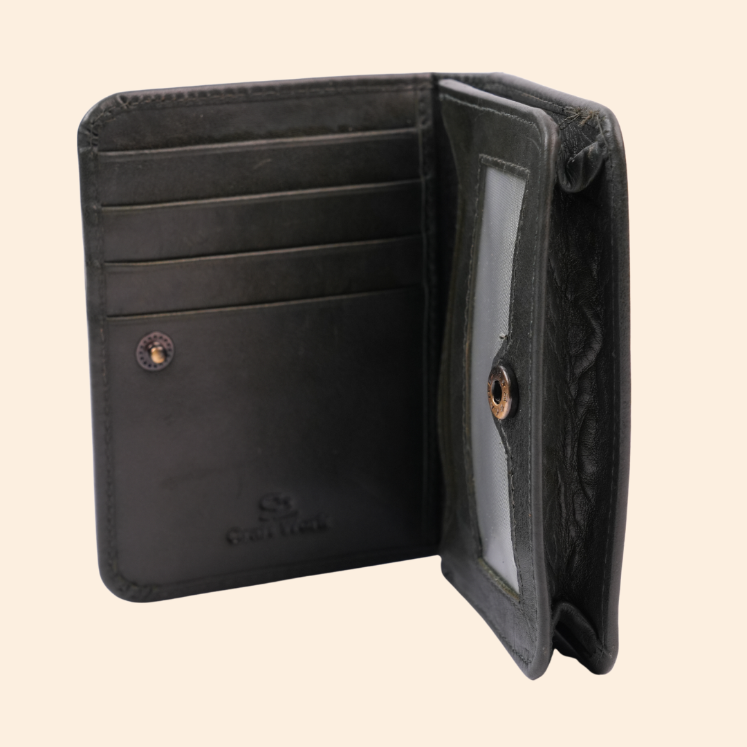 Dark Grey Leather Bi-Fold Wallet for Men