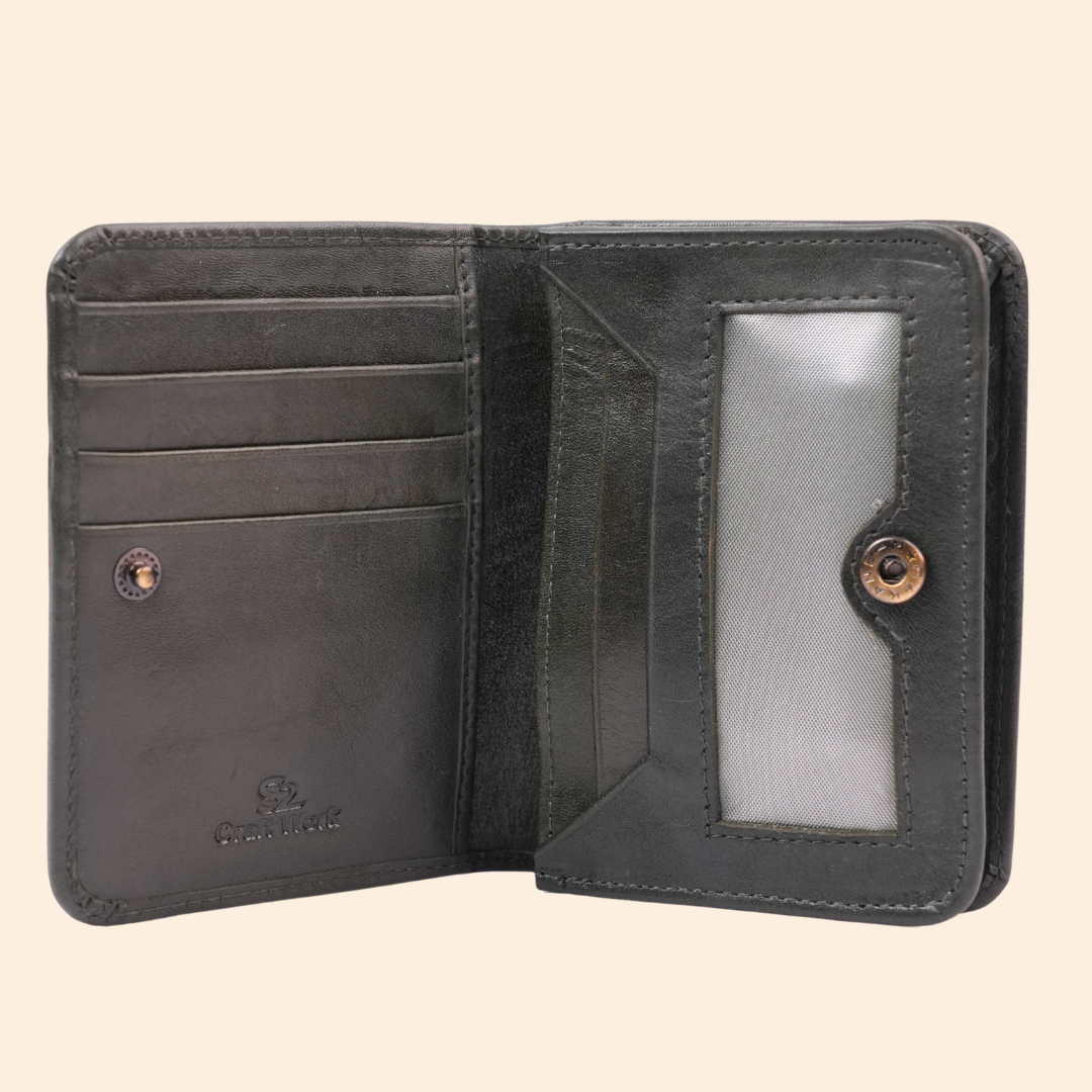 Dark Grey Leather Bi-Fold Wallet for Men