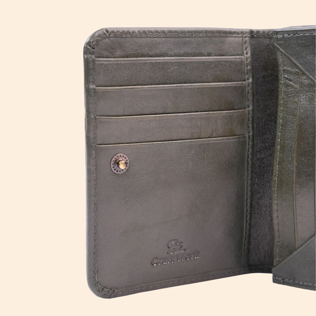 Dark Grey Leather Bi-Fold Wallet for Men