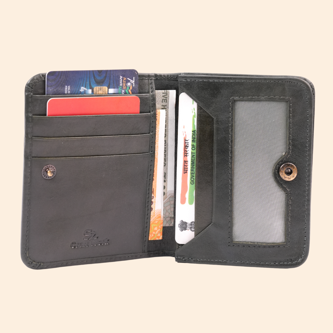 Dark Grey Leather Bi-Fold Wallet for Men