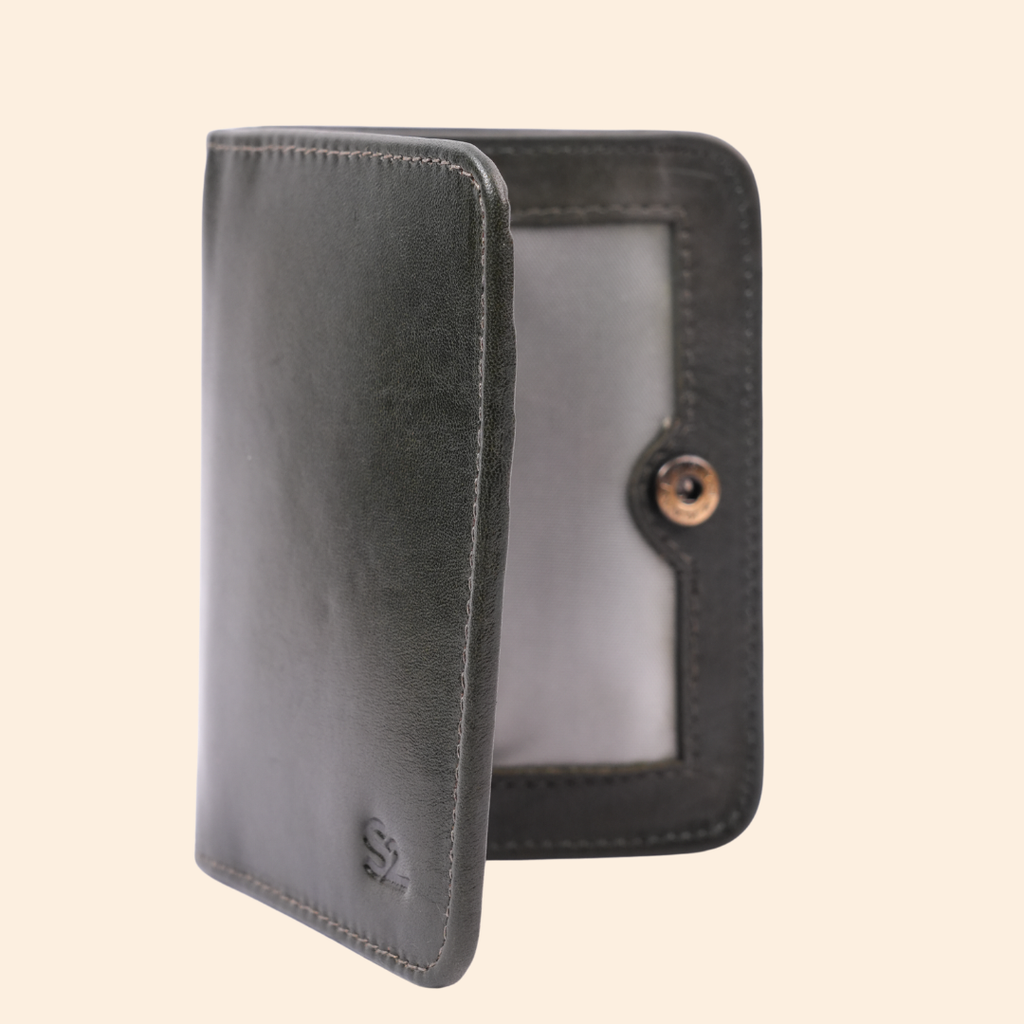 Dark Grey Leather Bi-Fold Wallet for Men