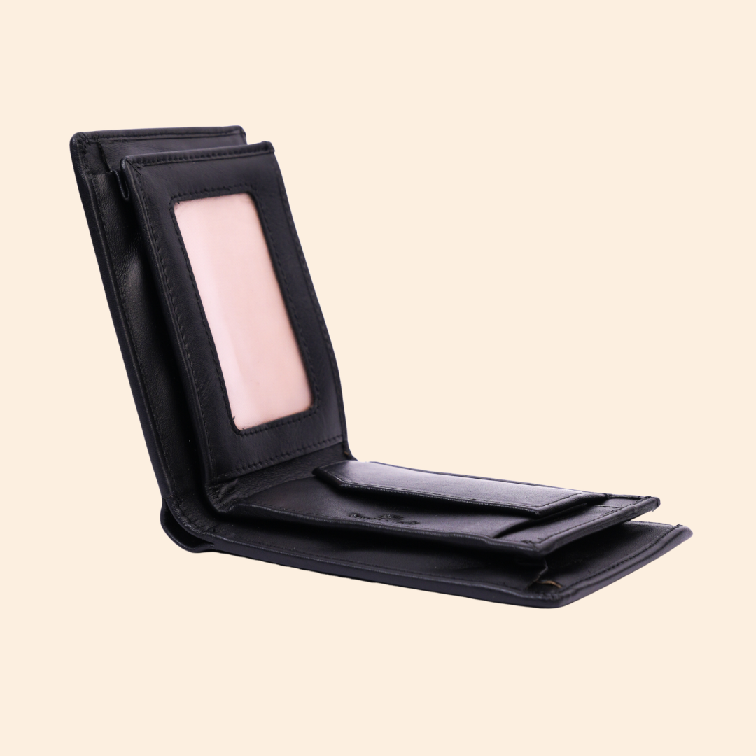 Leather Bifold Wallet for Men | Black | Coin Pocket Wallet