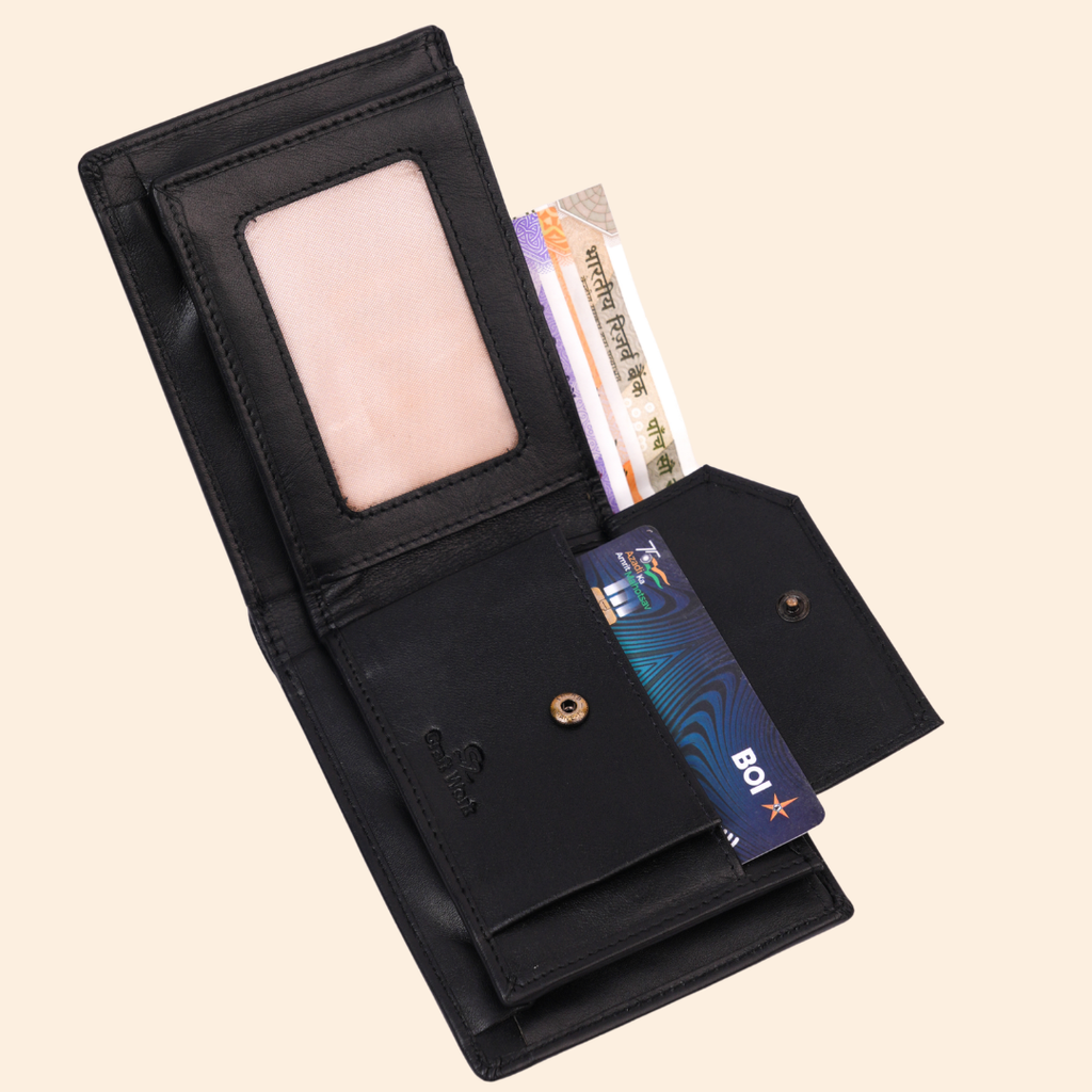 Leather Bifold Wallet for Men | Black | Coin Pocket Wallet
