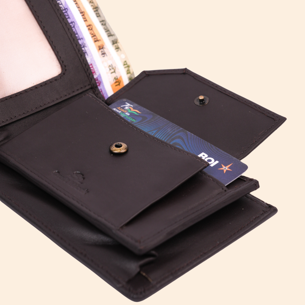 Leather Bifold Wallet for Men | Dark Brown | Coin Pocket Wallet