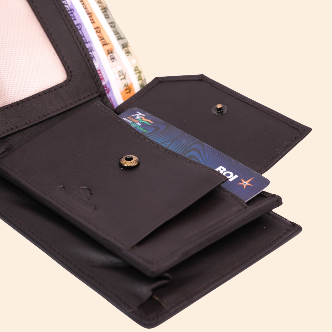 Leather Bifold Wallet for Men | Dark Brown | Coin Pocket Wallet