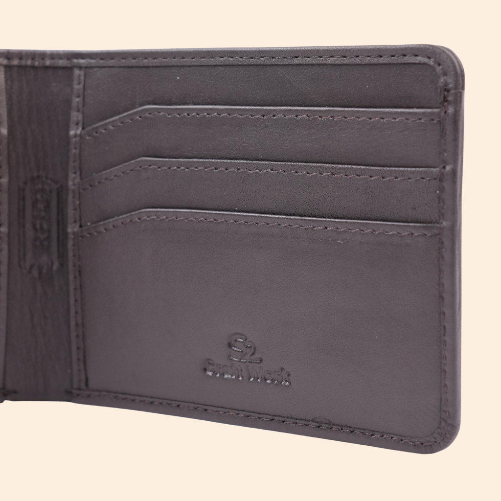 Premium Leather Wallet with Coin Pocket & ID Window for Men | Coffee Brown