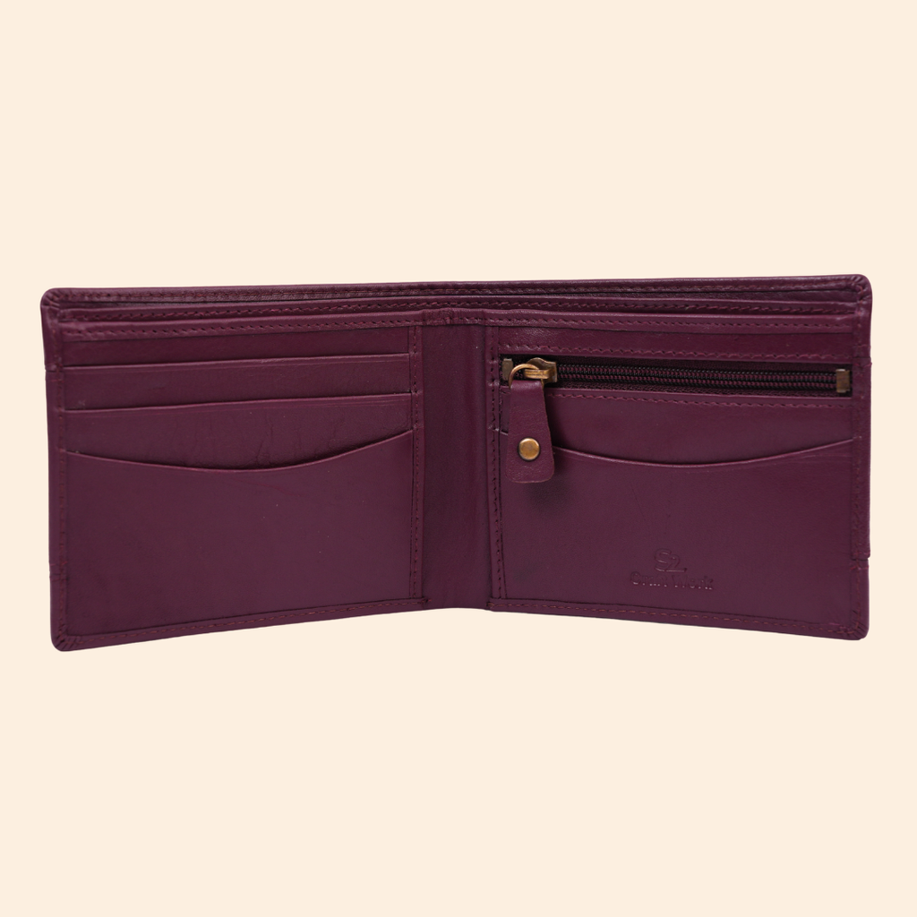 Maroon Wallet for Men with Zipper Compartment