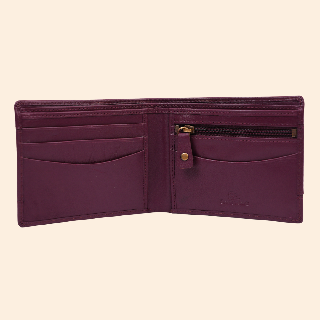 Maroon Wallet for Men with Zipper Compartment