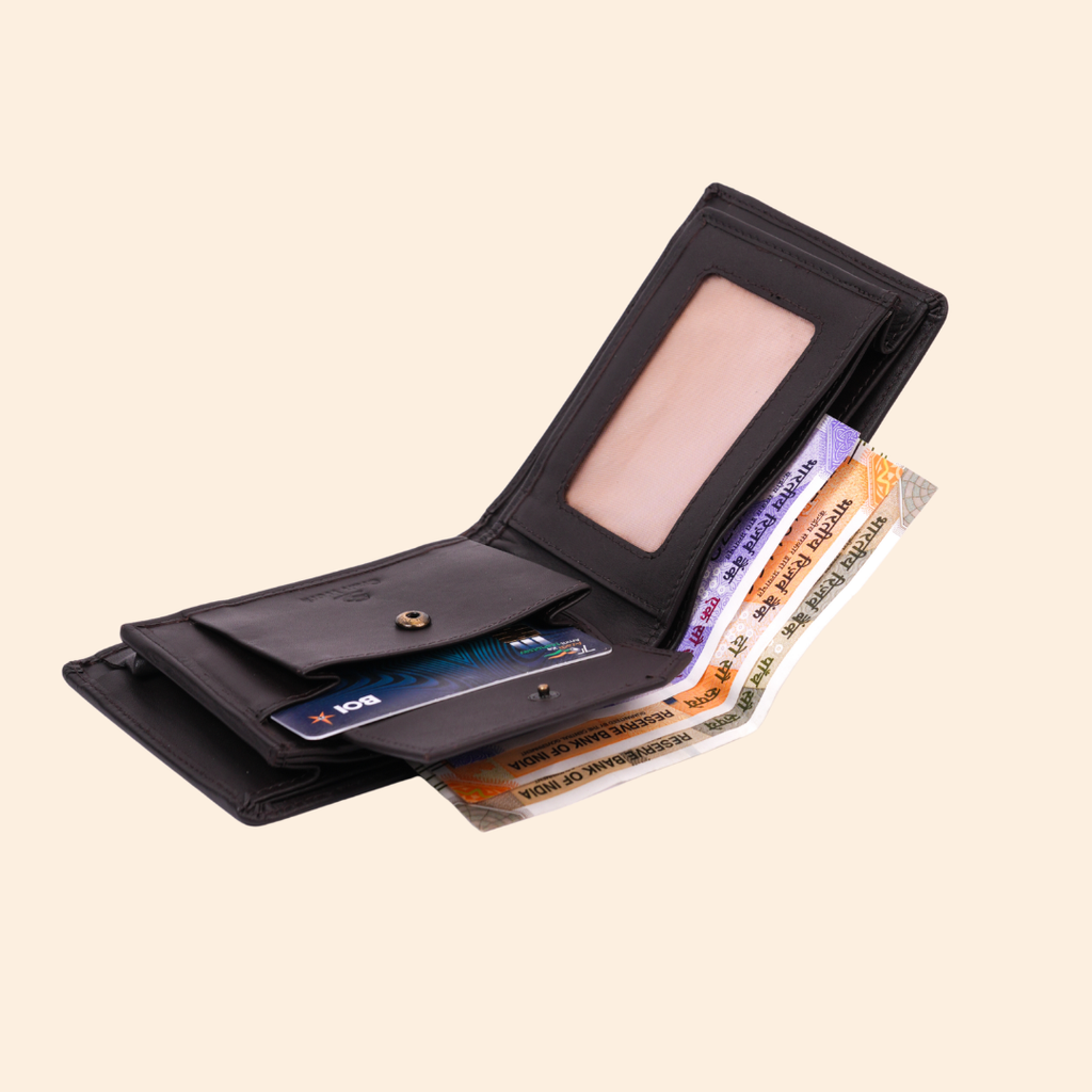 Leather Bifold Wallet for Men | Dark Brown | Coin Pocket Wallet