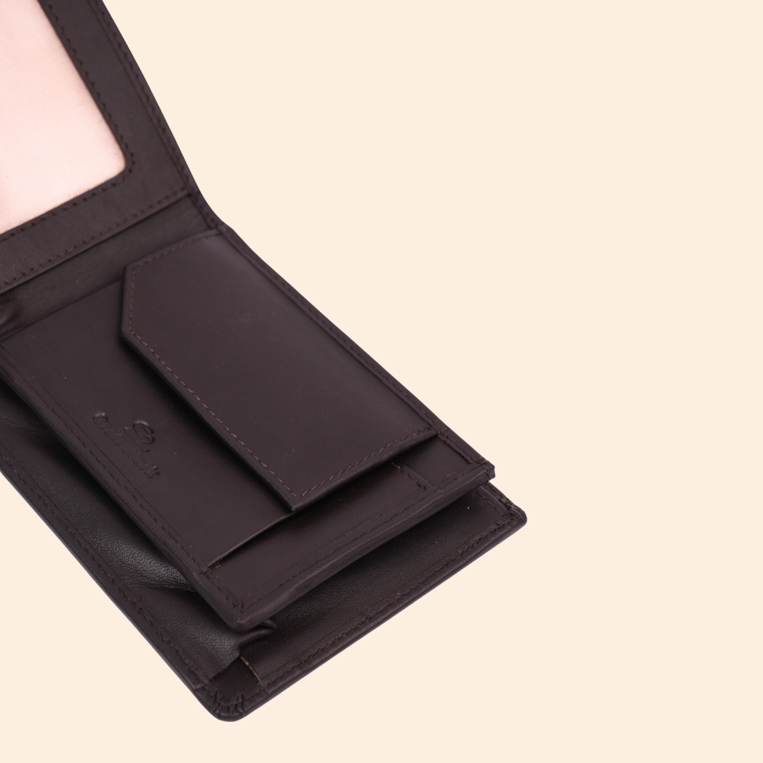 Leather Bifold Wallet for Men | Dark Brown | Coin Pocket Wallet