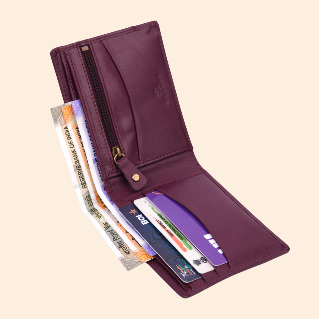 Maroon Wallet for Men with Zipper Compartment