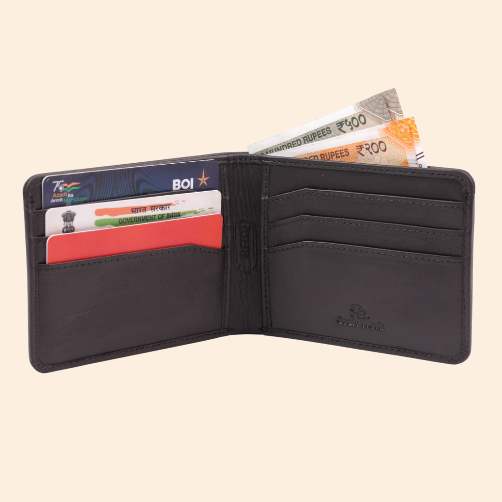 Premium Leather Wallet with Coin Pocket & ID Window for Men | Coffee Brown