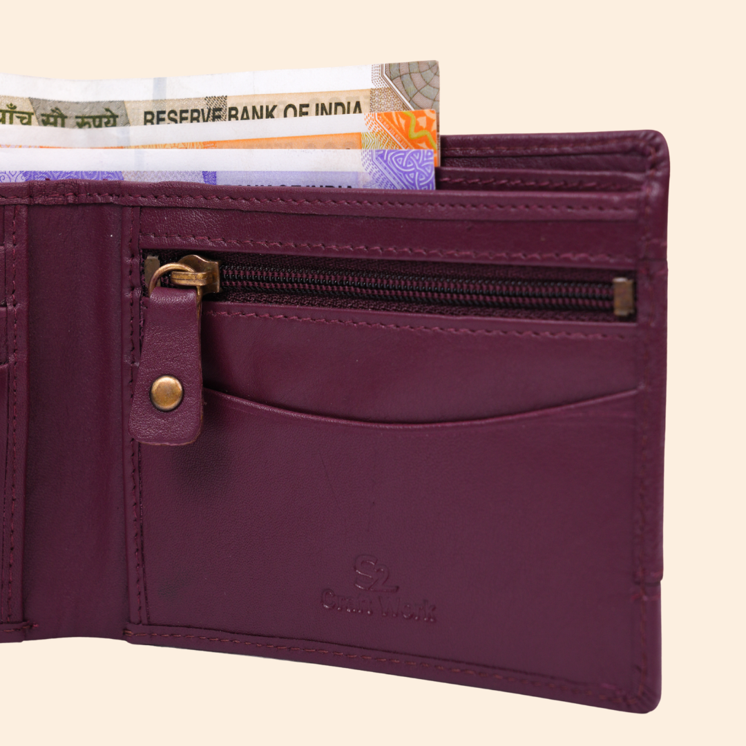Maroon Wallet for Men with Zipper Compartment