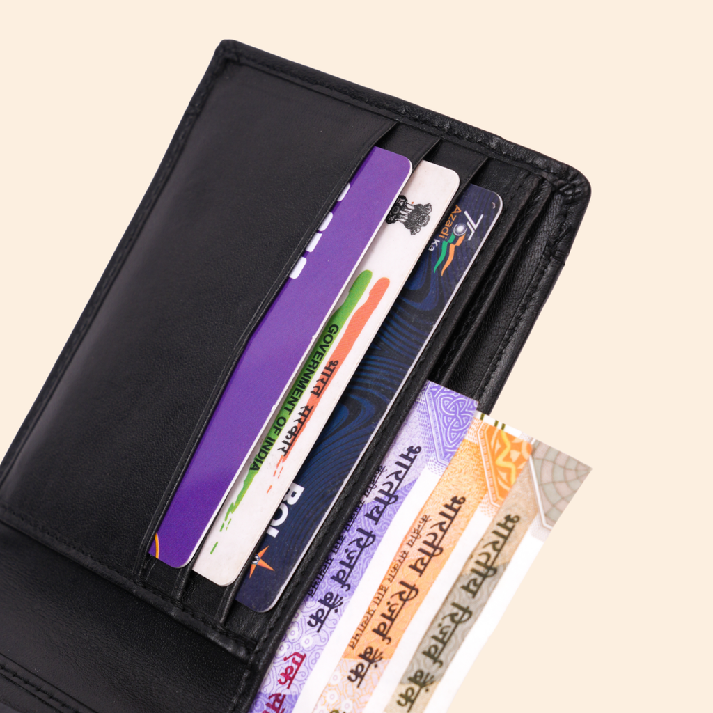 Black Men's Leather Money Clip Wallet | Minimalist Front Pocket Wallet