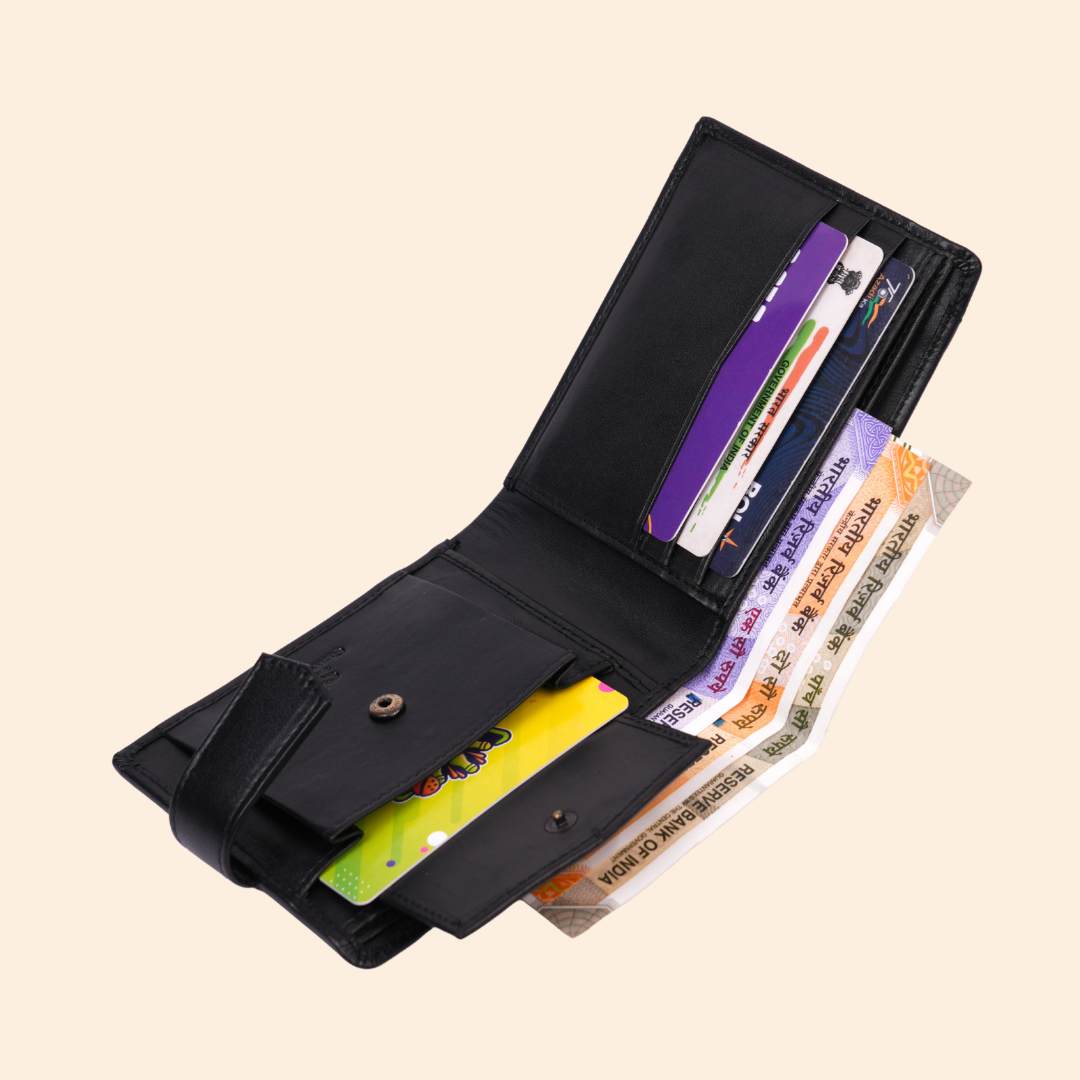 Black Men's Leather Money Clip Wallet | Minimalist Front Pocket Wallet