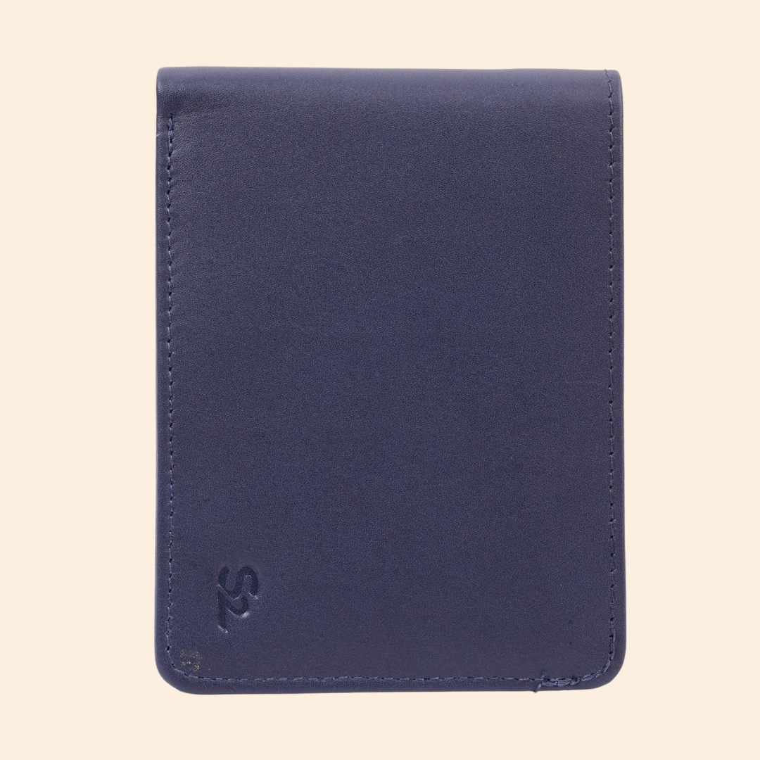 Premium Leather Wallet with Coin Pocket & ID Window for Men | Navy Blue