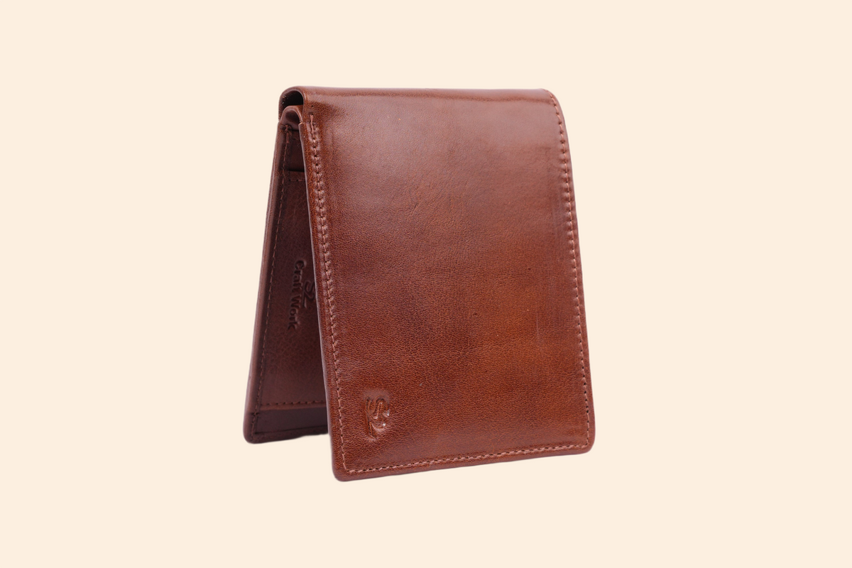 Premium Leather Wallet with Coin Pocket & ID Window for Men | Tan Brown