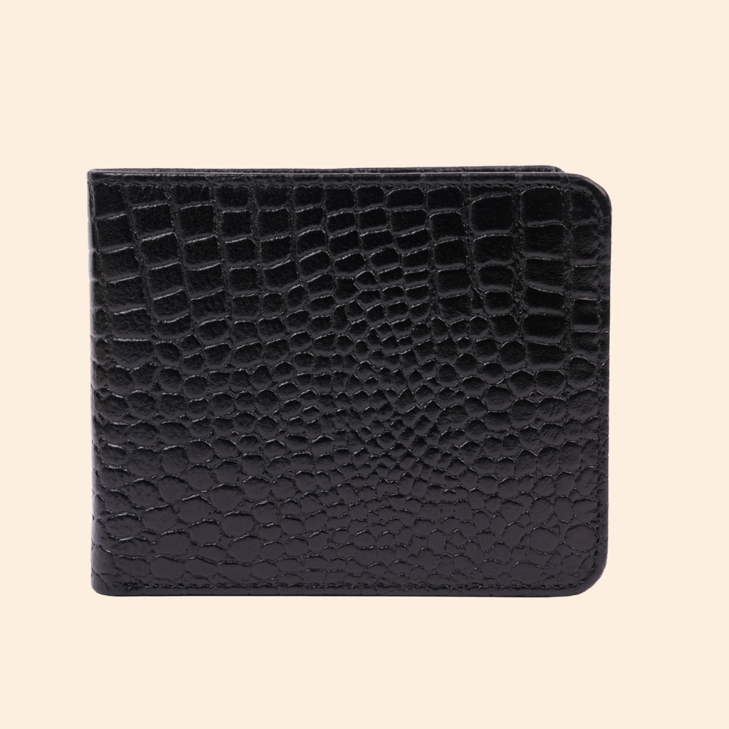 Premium Crocodile Pattern Genuine Leather Wallet for Men | RFID Protected | Black Vertical Wallet