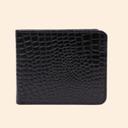 Premium Crocodile Pattern Genuine Leather Wallet for Men | RFID Protected | Black Vertical Wallet