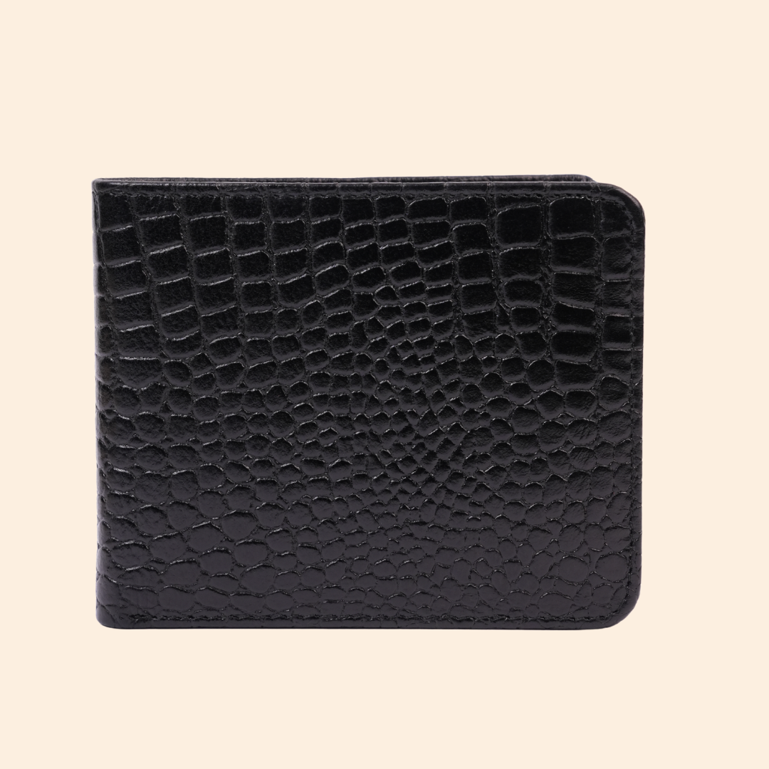 Premium Crocodile Pattern Genuine Leather Wallet for Men | RFID Protected | Black Vertical Wallet