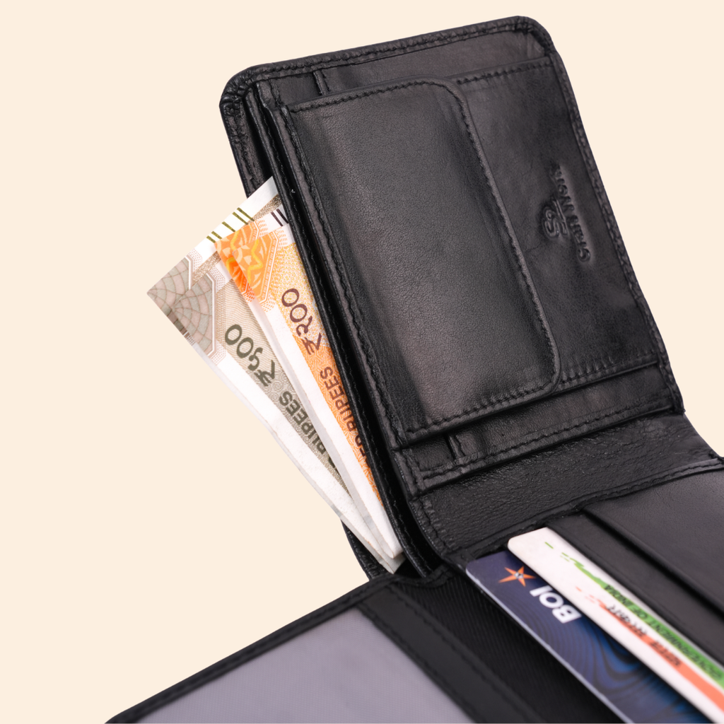 Premium Crocodile Pattern Genuine Leather Wallet for Men | RFID Protected | Black Vertical Wallet
