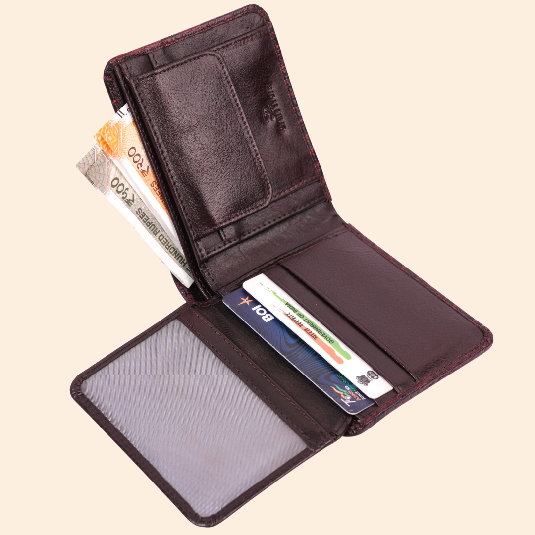 Premium Crocodile Pattern Genuine Leather Wallet for Men | RFID Protected | Burgundy Red Vertical Wallet