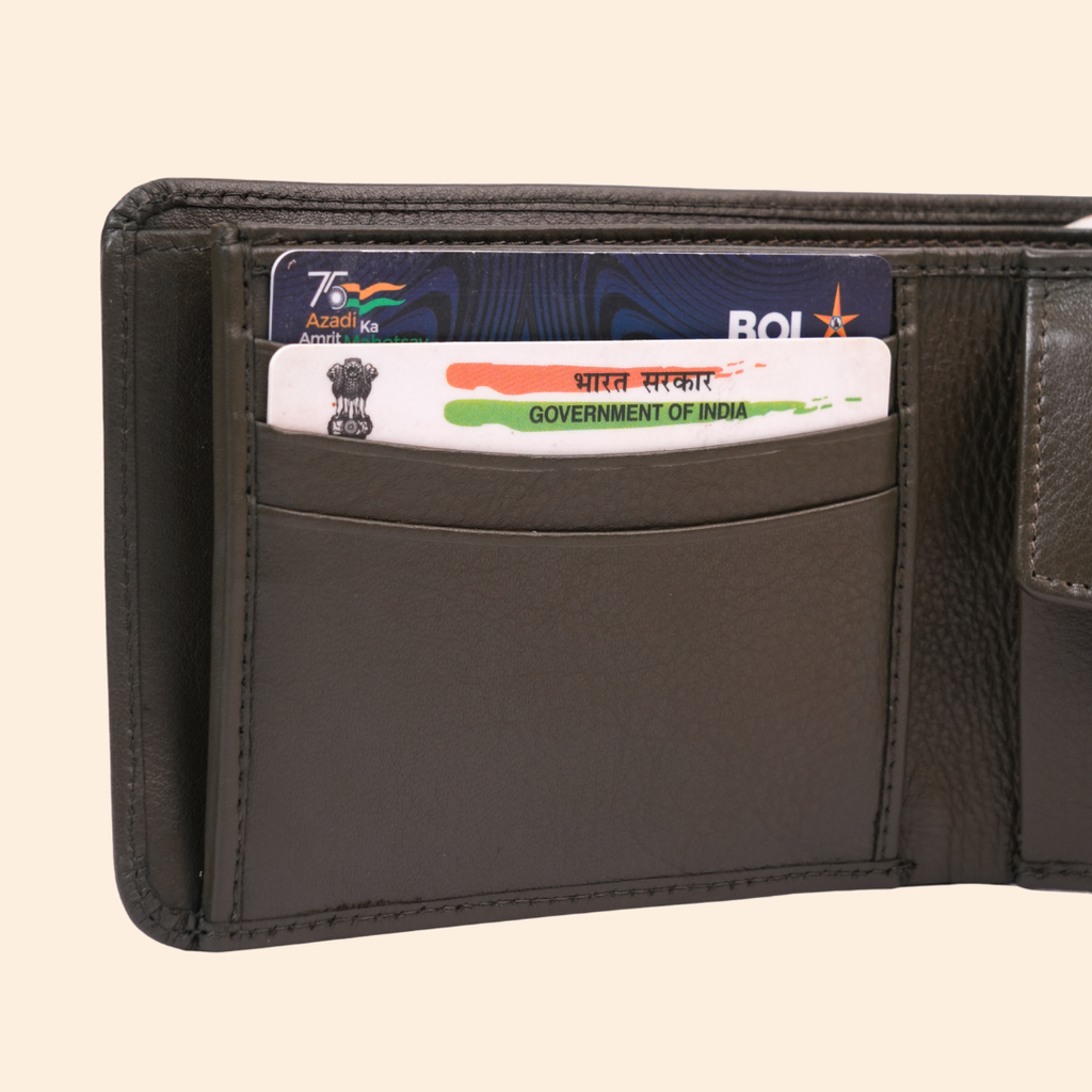 Premium Genuine Leather Vertical Wallet for Men | RFID Protected | Green | Slim Leather Wallet