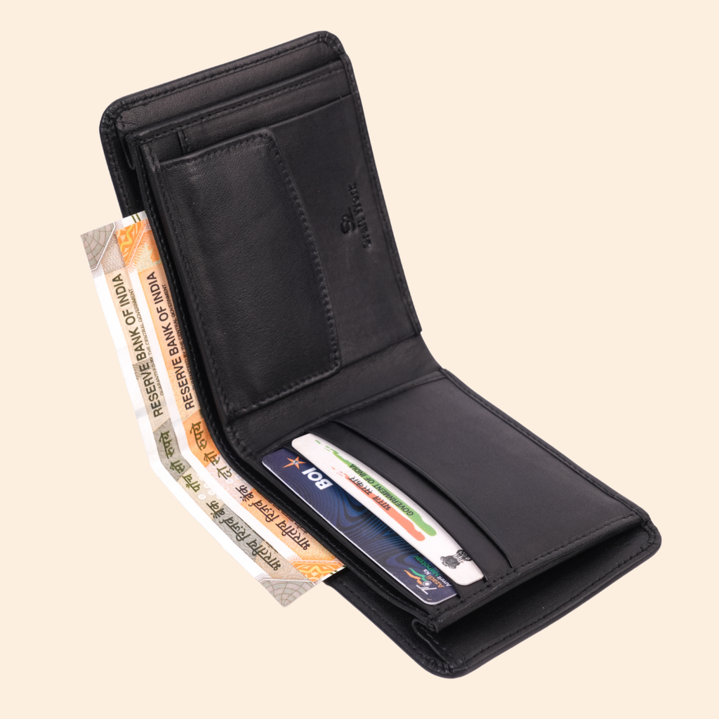 Premium Genuine Leather Bifold Wallet for Men | Black | Coin Pocket Wallet
