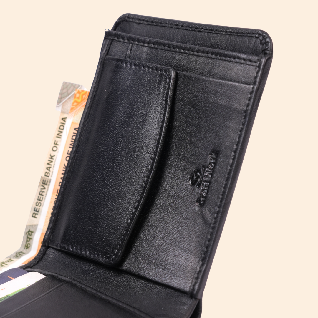 Premium Genuine Leather Bifold Wallet for Men | Black | Coin Pocket Wallet