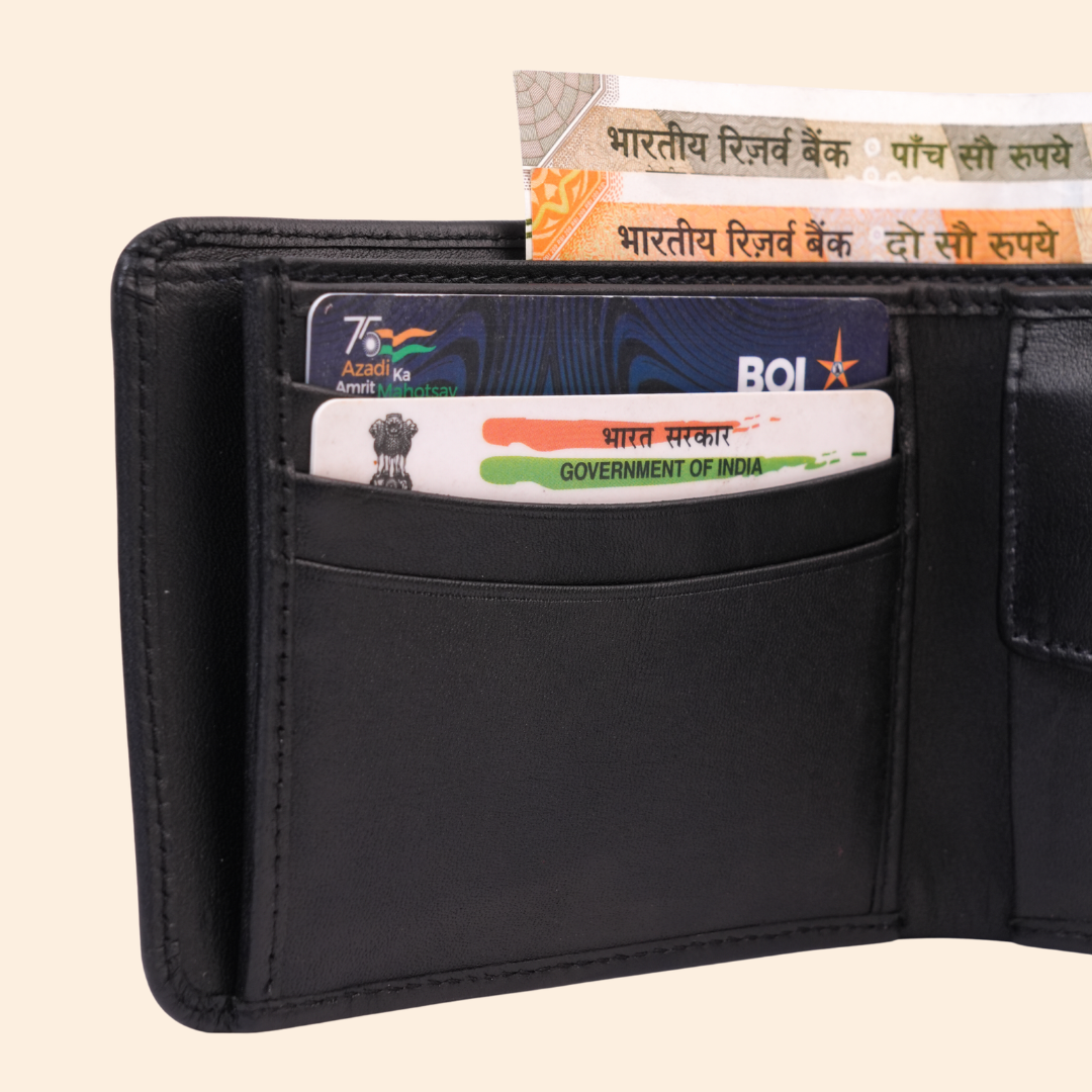 Premium Genuine Leather Bifold Wallet for Men | Black | Coin Pocket Wallet
