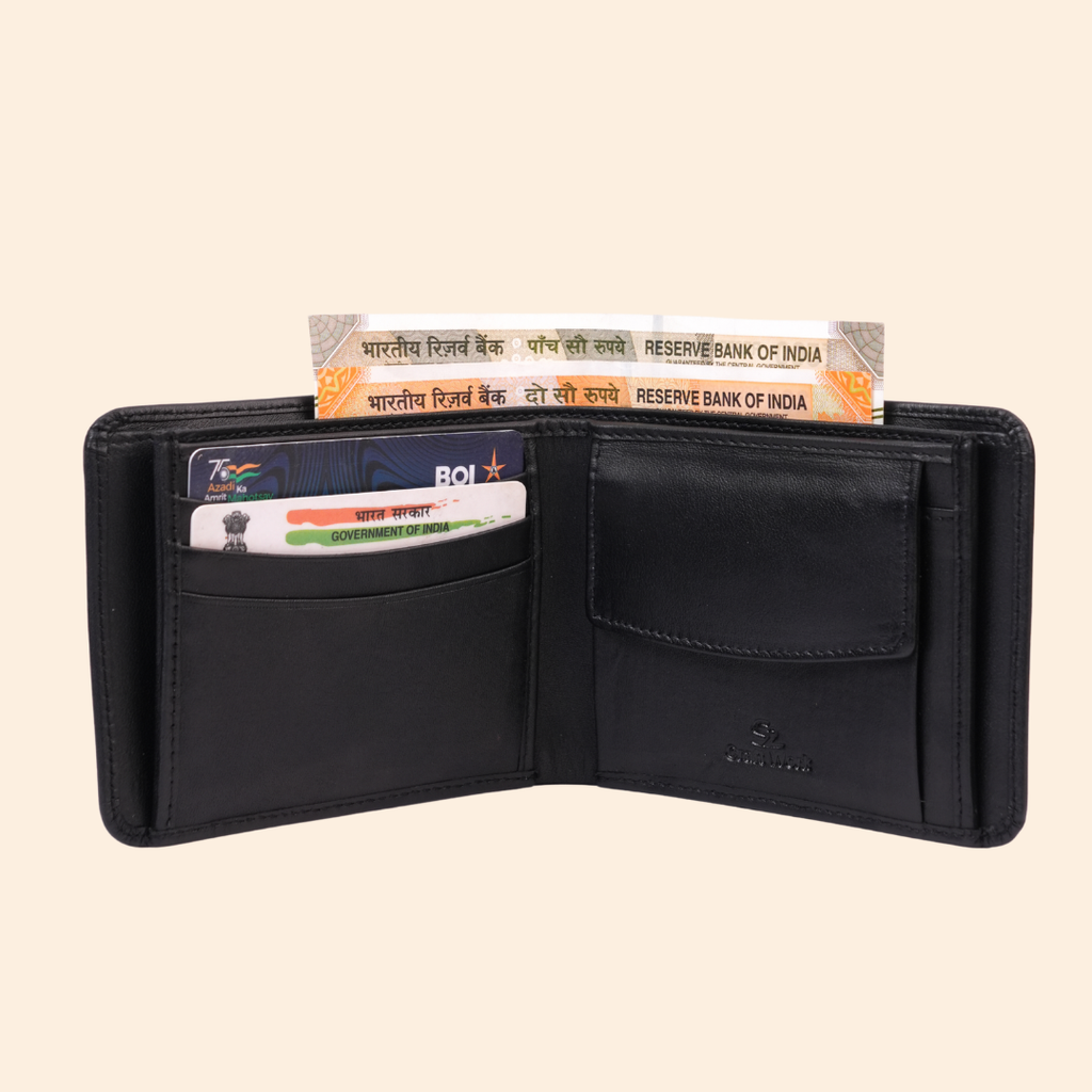 Premium Genuine Leather Bifold Wallet for Men | Black | Coin Pocket Wallet