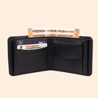 Premium Genuine Leather Bifold Wallet for Men | Black | Coin Pocket Wallet