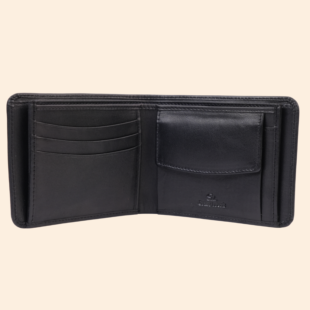 Premium Genuine Leather Bifold Wallet for Men | Black | Coin Pocket Wallet