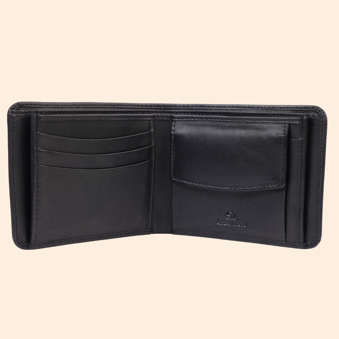 Premium Genuine Leather Bifold Wallet for Men | Black | Coin Pocket Wallet